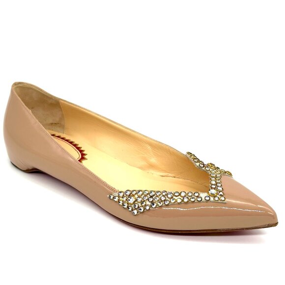 Christian Louboutin PIGALOVE 20ANS Patent Leather Crystal Flats Ballerina Shoes - Picture 8 of 16
